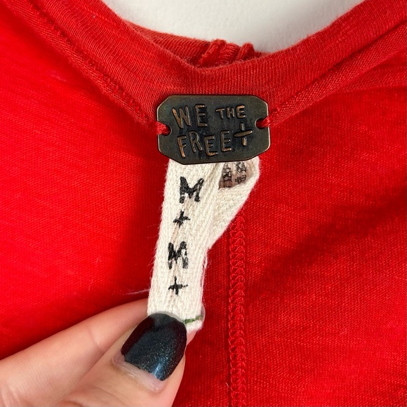 Free People Cleo Red V-Neck Tee in Red size Medium Cotton Casual Slouchy Tank - Picture 6 of 13